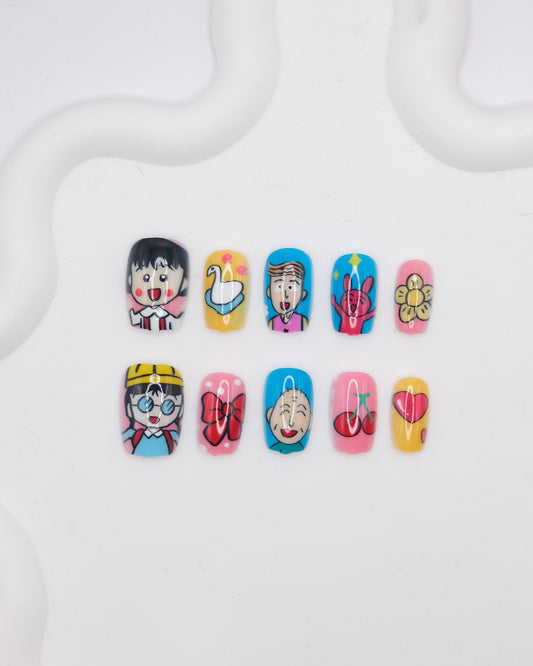 Short Coffin Chibi Maruko-chan Colorful Press On Nails