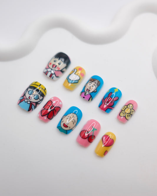 Short Coffin Chibi Maruko-chan Colorful Press On Nails