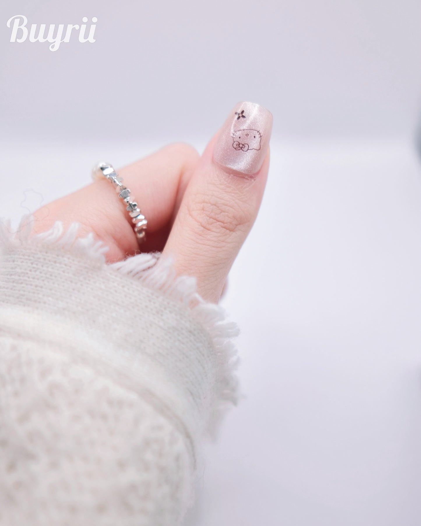 Short Coffin Cateye Pink Cute Kitty Press On Nails