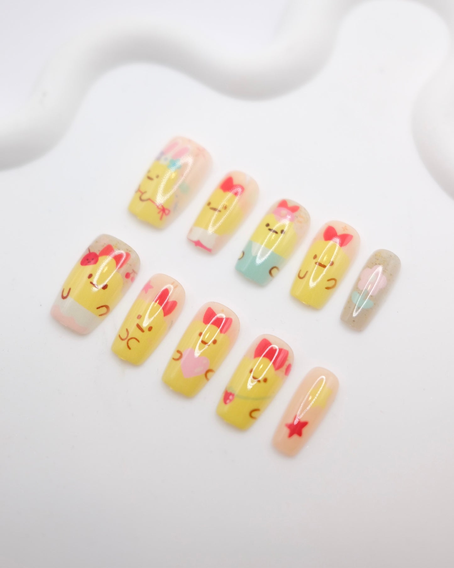 Mid-Long Coffin Yellow Cute Tempura Press On Nails