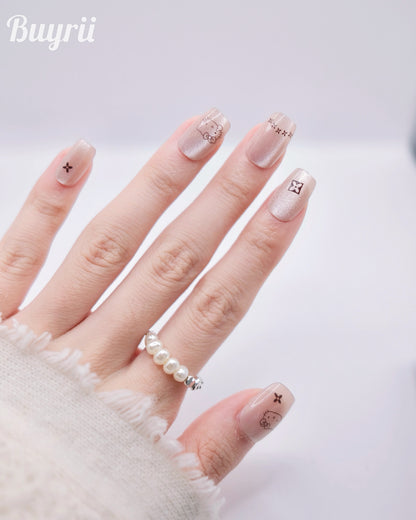 Short Coffin Cateye Pink Cute Kitty Press On Nails