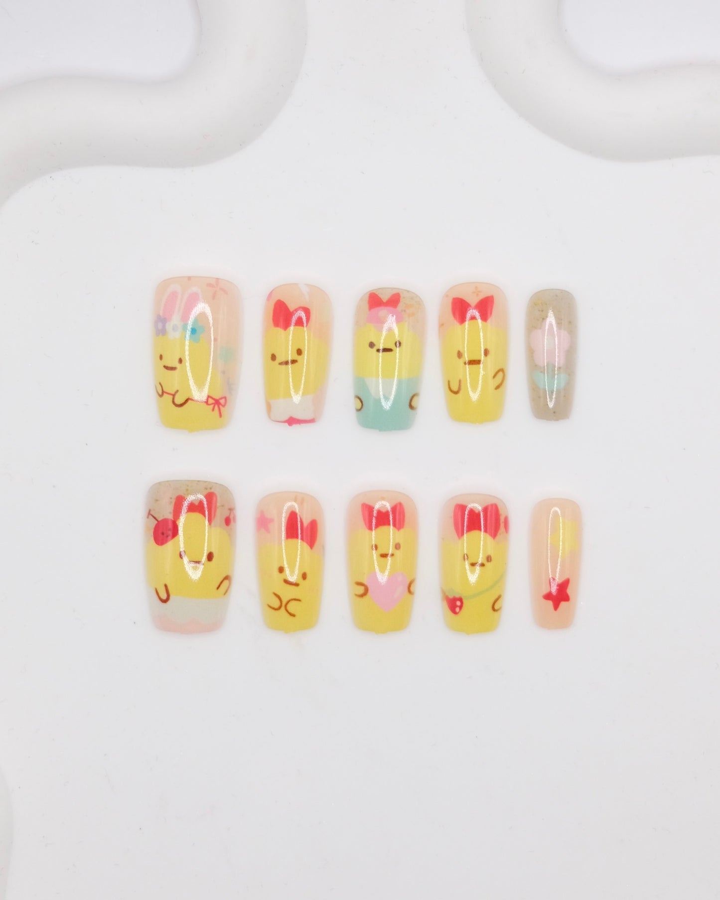 Mid-Long Coffin Yellow Cute Tempura Press On Nails