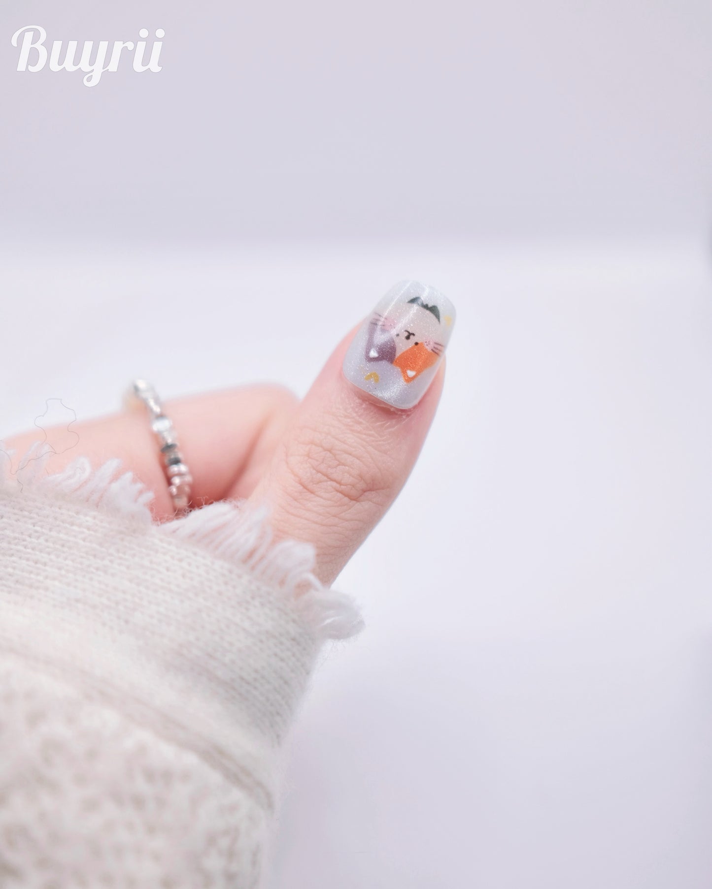 Short Coffin Cateye Colorful Cute Kitty Press On Nails