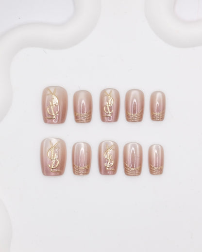Short Coffin Purple Cateye YSL Press On Nails