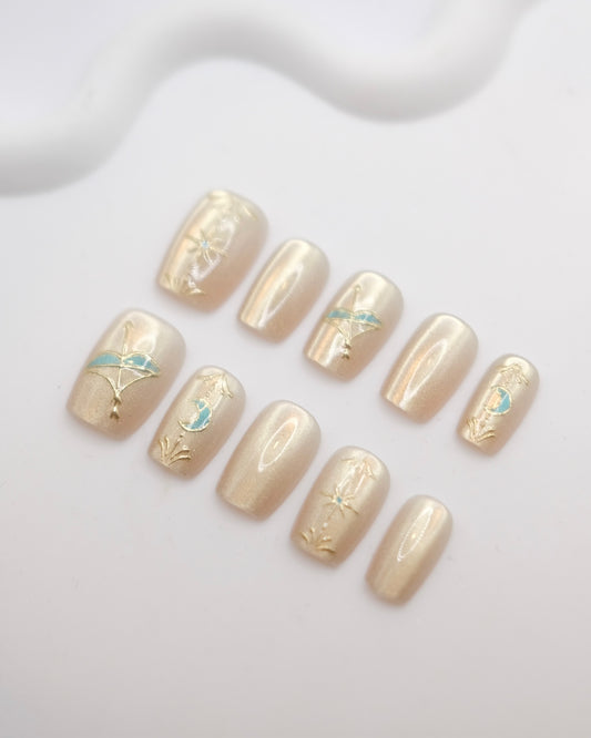 Short Coffin Gold Sagittarius Press On Nails