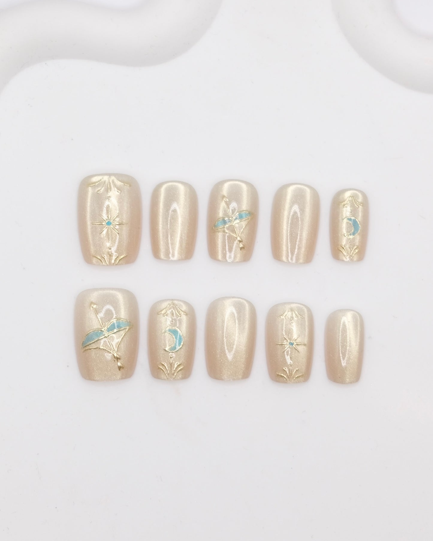 Short Coffin Gold Sagittarius Press On Nails