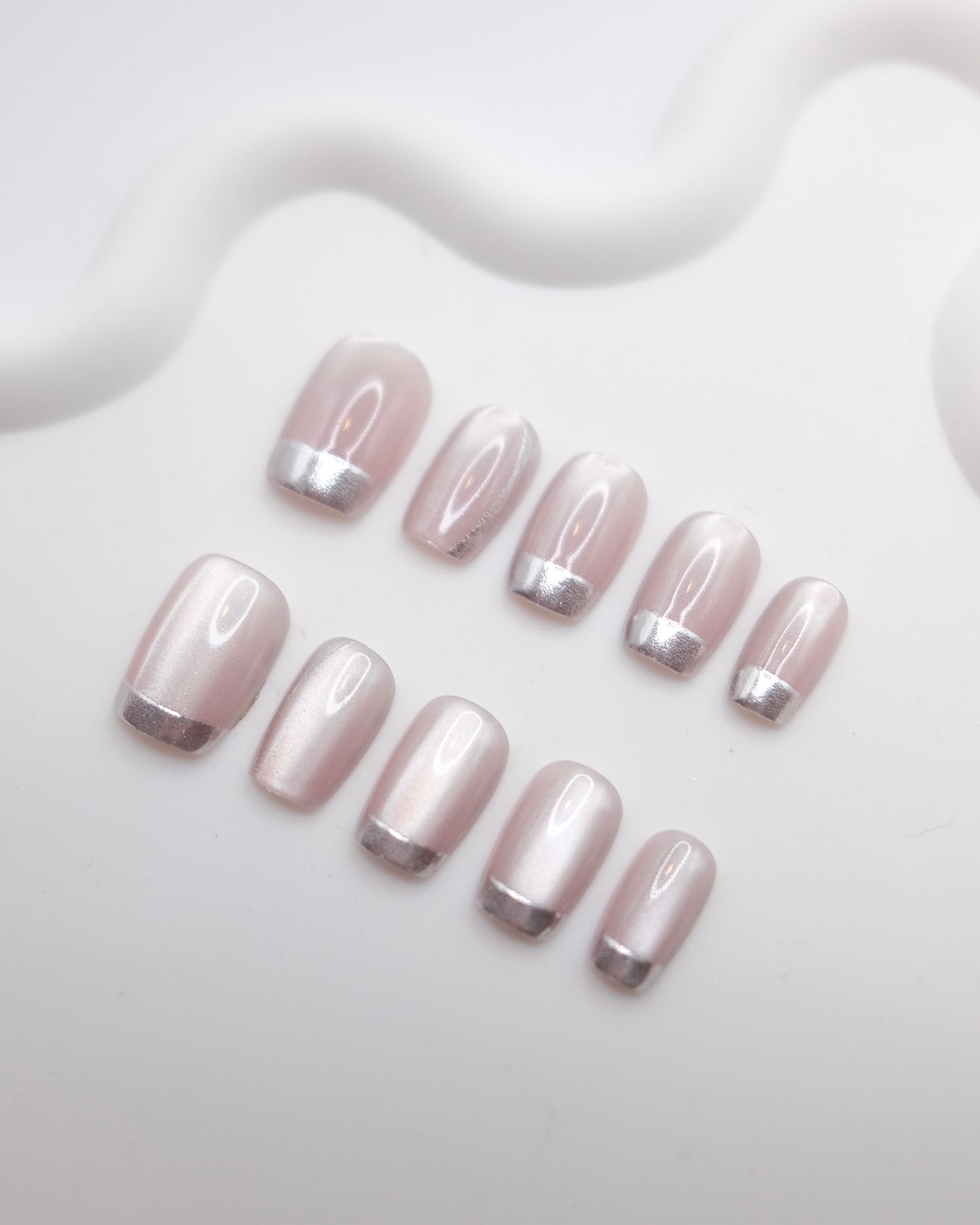 Short Coffin Purple Cateye & French Manicure Press On Nails