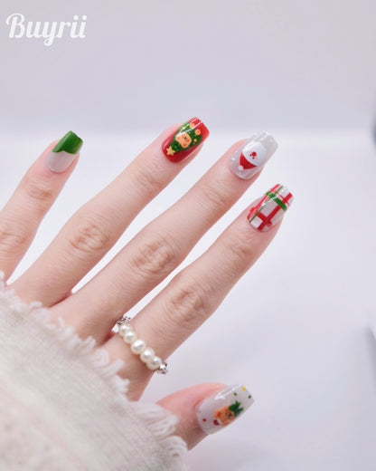 Short Coffin "Merry Christmas" Press On Nails
