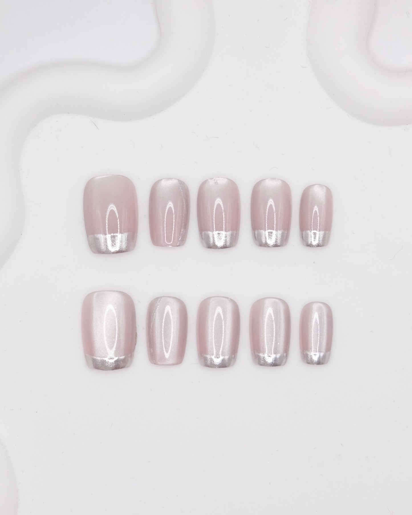 Short Coffin Purple Cateye & French Manicure Press On Nails