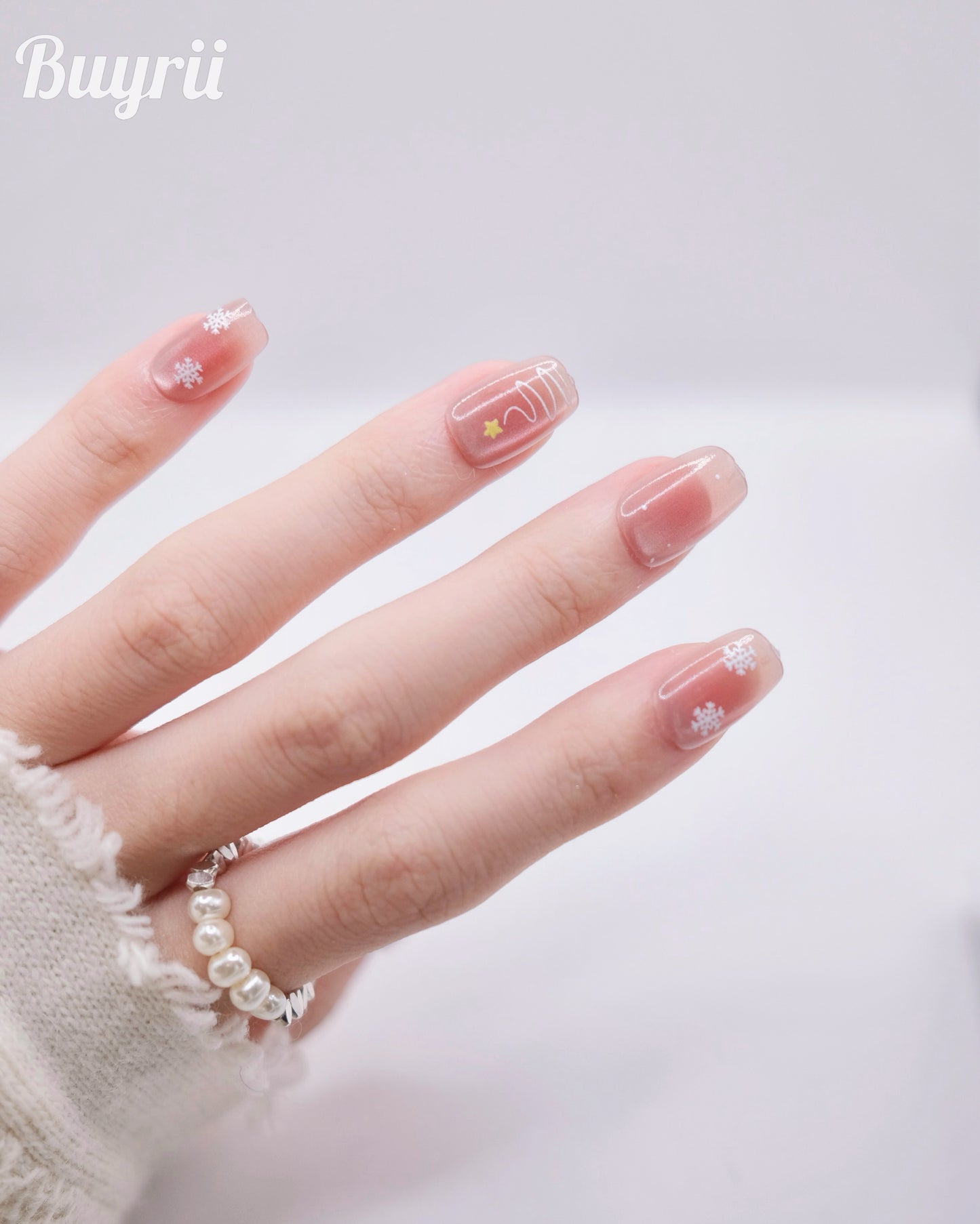 Short Coffin Pink Cateye Cute Elk Press On Nails