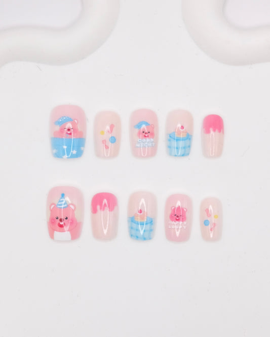 Short Coffin Pink Loppy Press On Nails