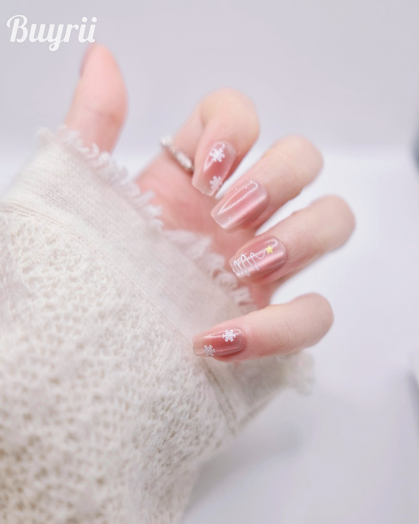 Short Coffin Pink Cateye Cute Elk Press On Nails