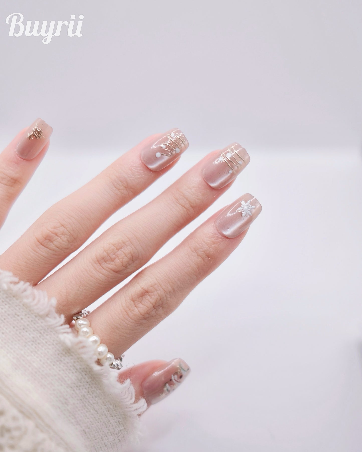 Short Coffin Embossed Christmas Tree Press On Nails