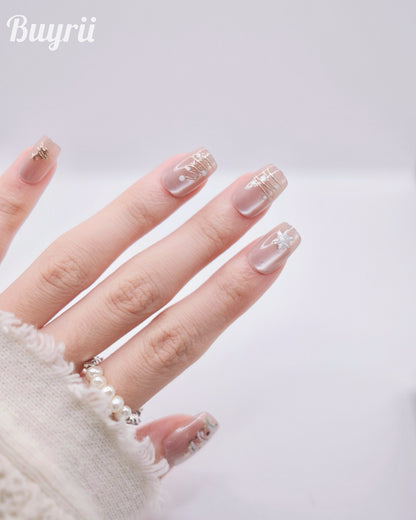 Short Coffin Embossed Christmas Tree Press On Nails