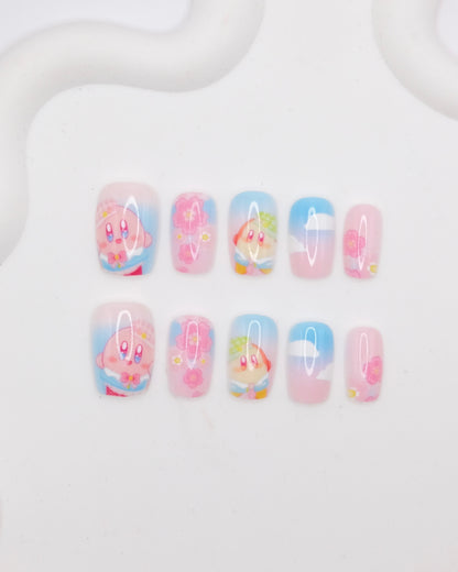 Short Coffin Colorful Kirby with Sakura Press On Nails