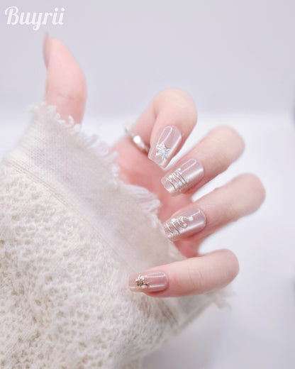 Short Coffin Embossed Christmas Tree Press On Nails