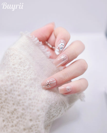 Short Coffin Nude Color Snowman Press On Nails