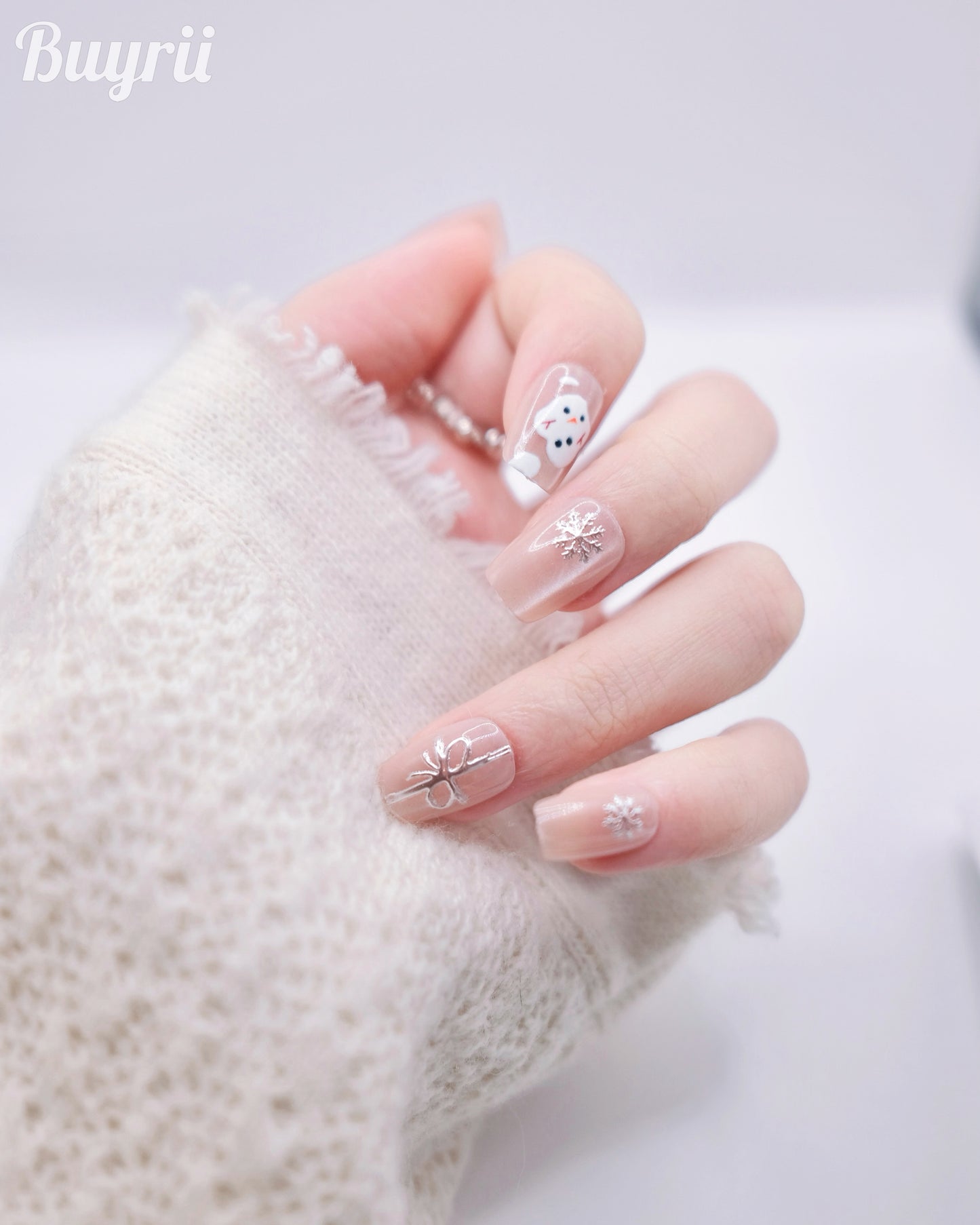 Short Coffin Nude Color Snowman Press On Nails