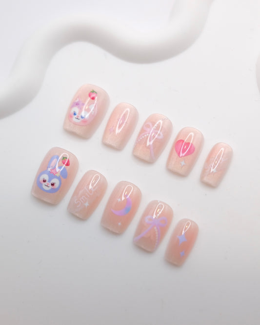 Short Coffin Pink Stella Lou Press In Nails