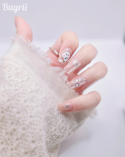 Short Coffin Nude Color Snowman Press On Nails