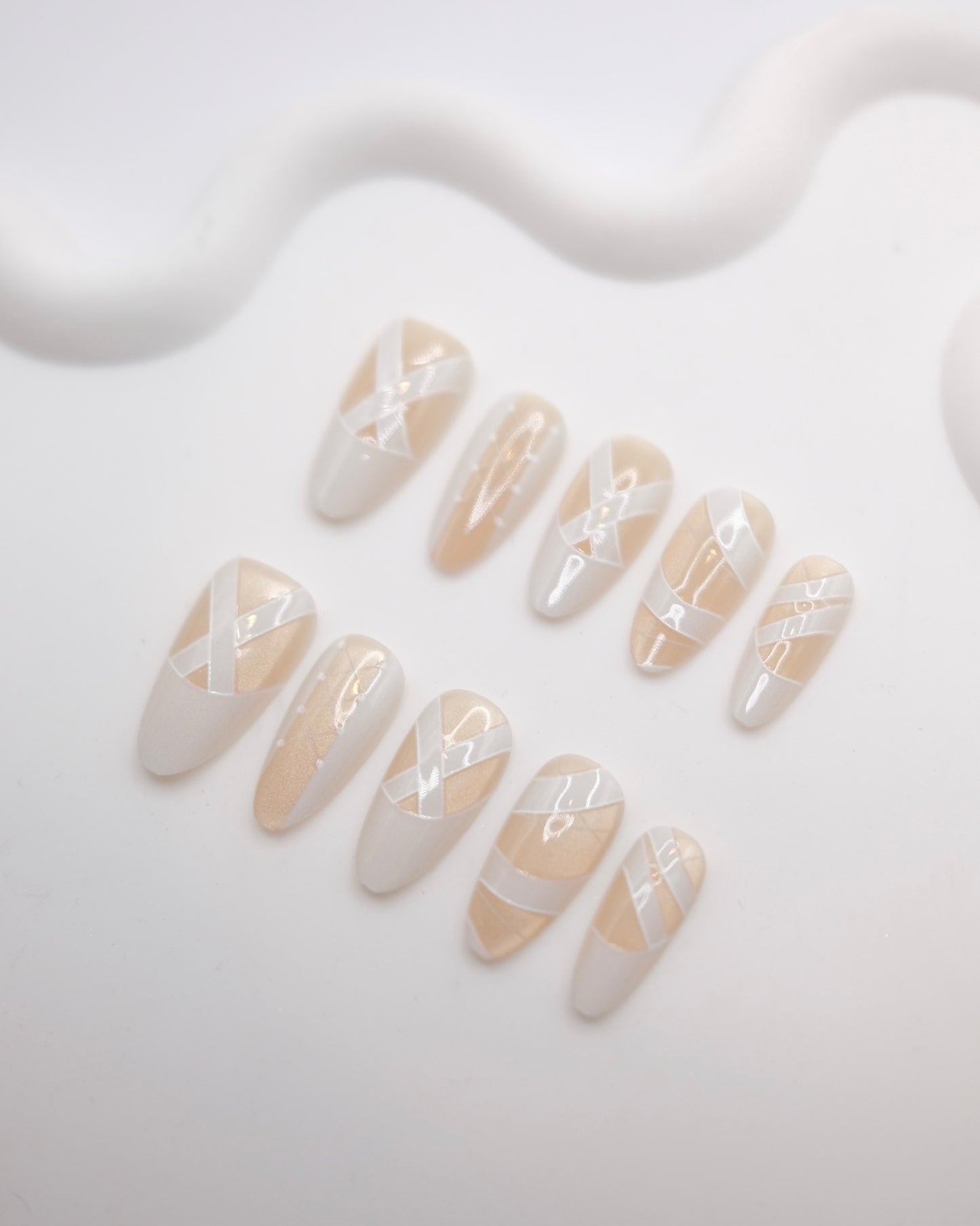 Mid-Long Almond White Ballad Press On Nails