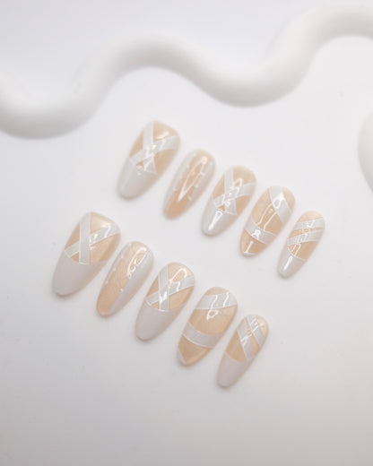Mid-Long Almond White Ballad Press On Nails