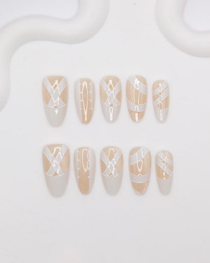 Mid-Long Almond White Ballad Press On Nails
