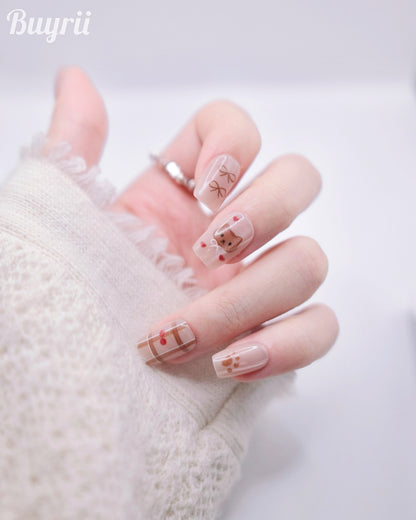 Short Coffin Nude Color Cupcakes & Cute Bear Press On Nails