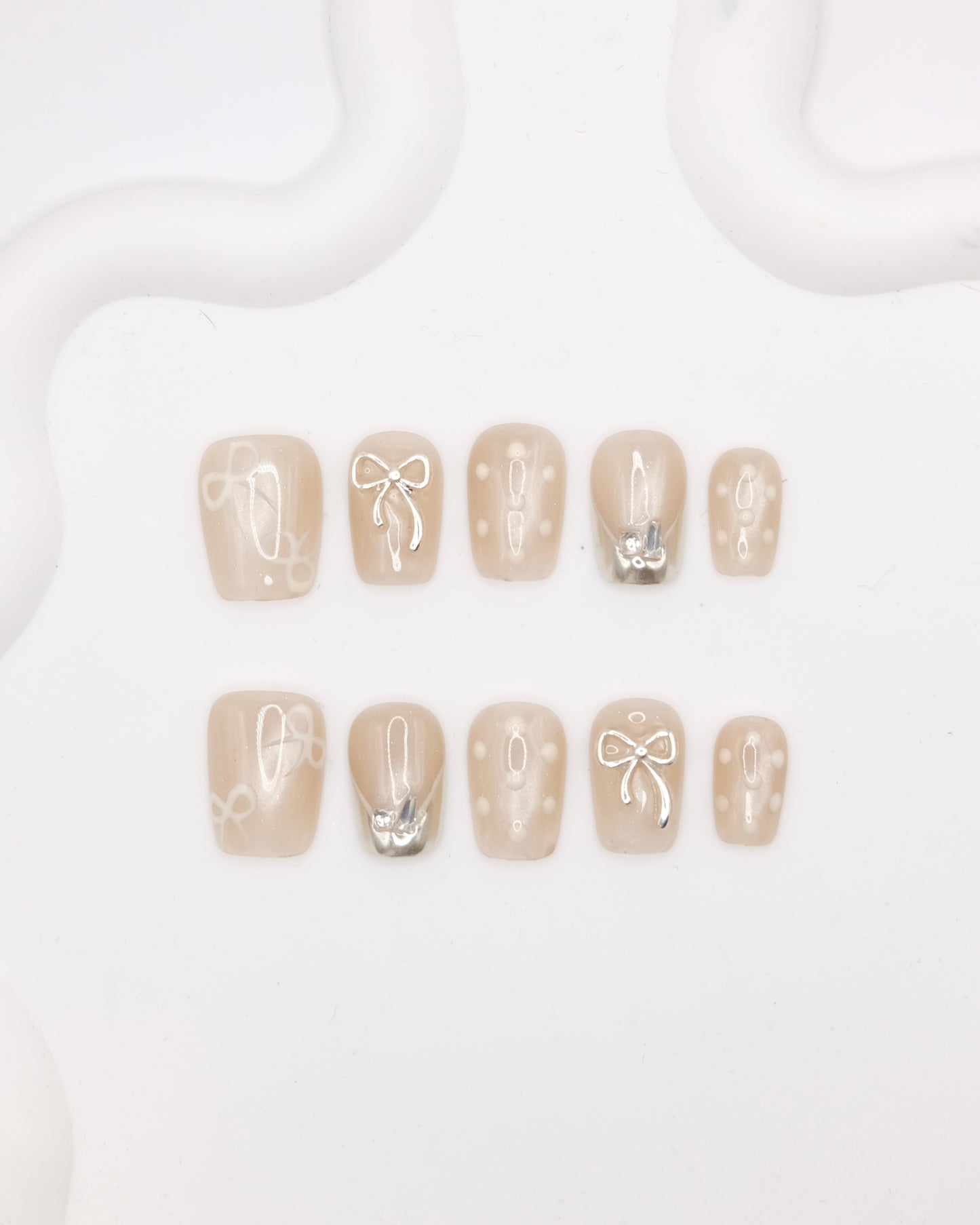 Short Coffin Christmas Bowtie Press On Nails