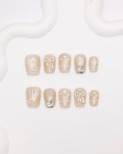 Short Coffin Christmas Bowtie Press On Nails