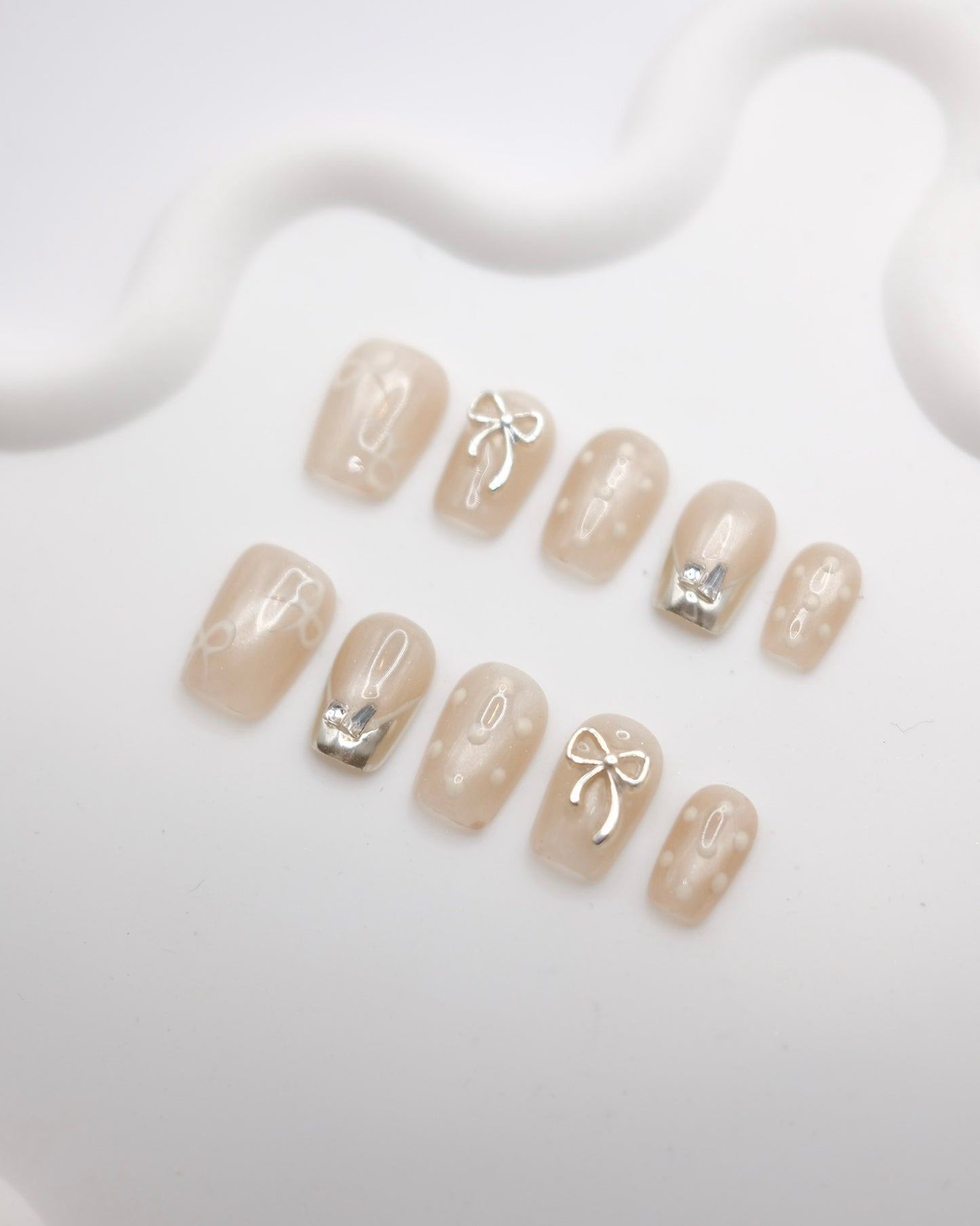 Short Coffin Christmas Bowtie Press On Nails