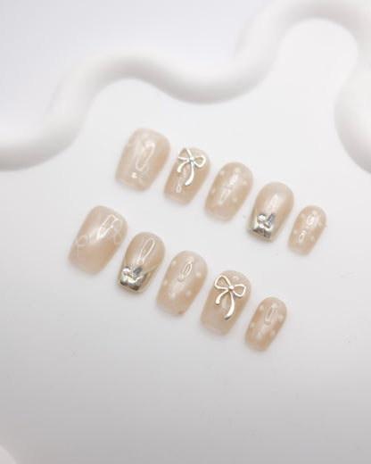 Short Coffin Christmas Bowtie Press On Nails