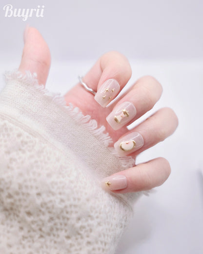 Short Coffin Gold Apple Night Press On Nails