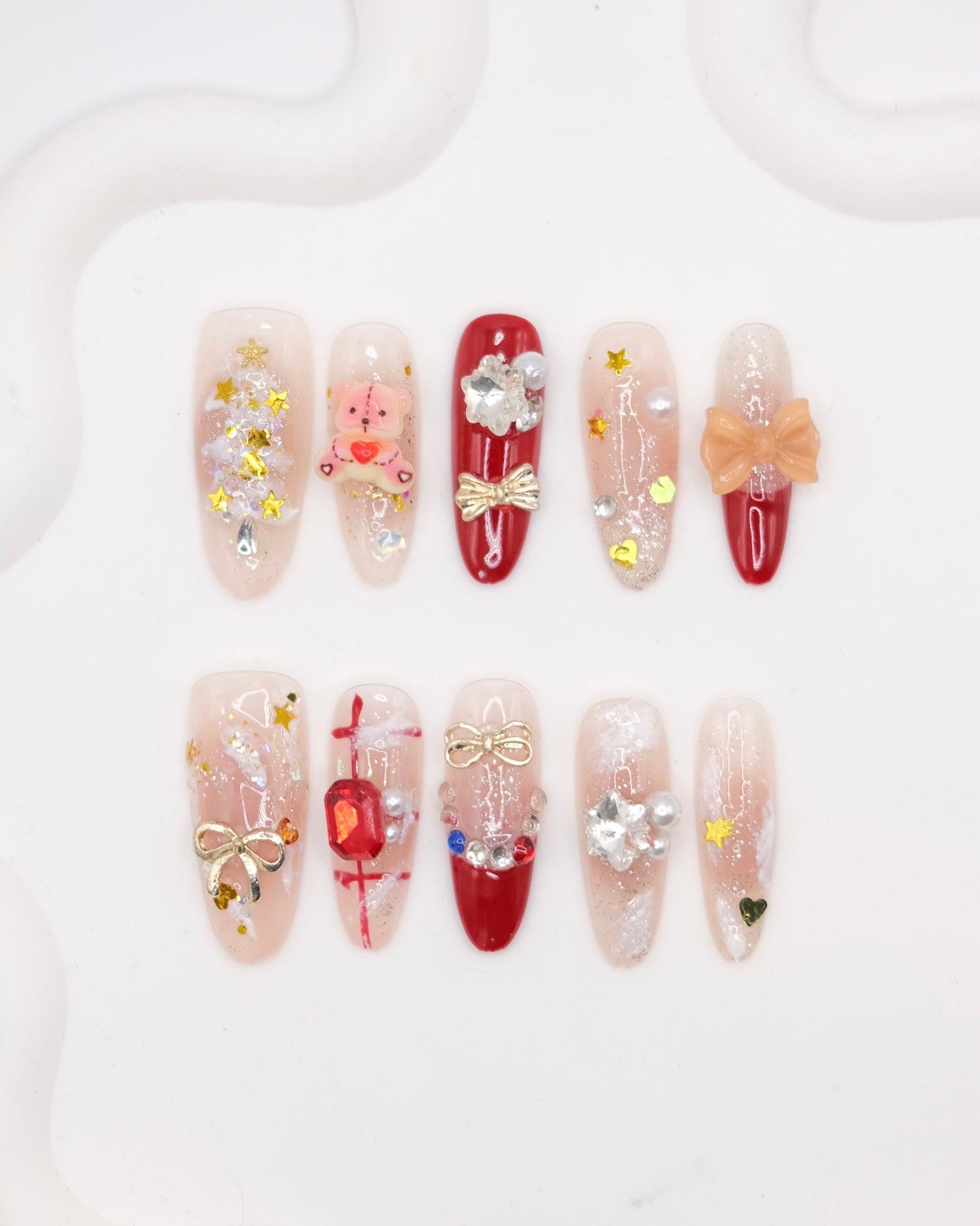 Extra Long Oval Ruby Christmas Press On Nails