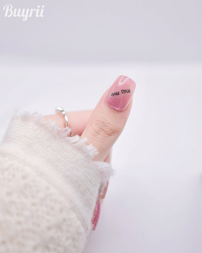 Short Coffin Pink Shiny Bowtie Press On Nails