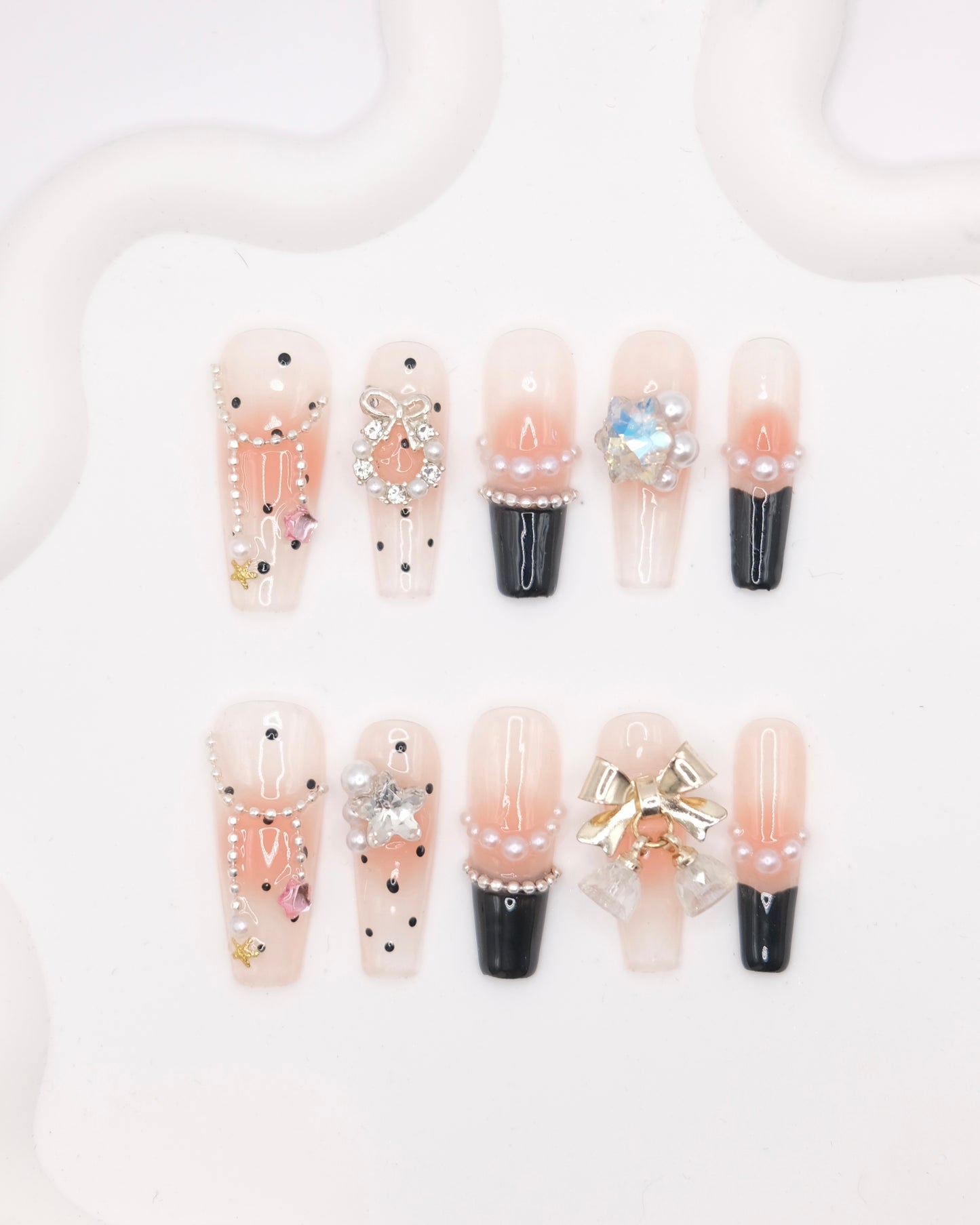 Extra Long Coffin Christmas Bell Winter Diamond Press On Nails