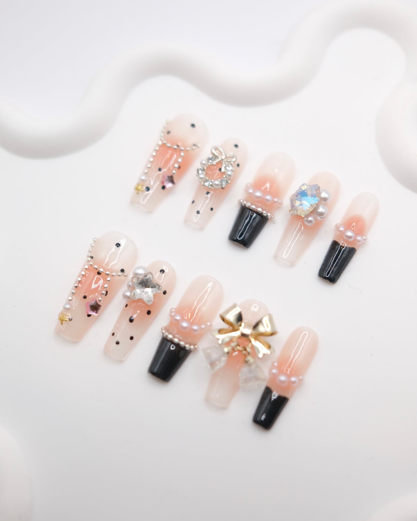 Extra Long Coffin Christmas Bell Winter Diamond Press On Nails