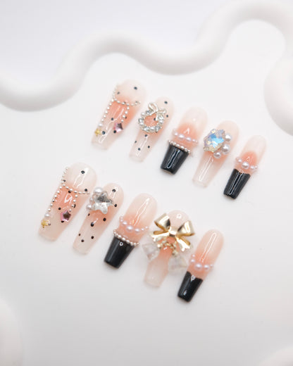 Extra Long Coffin Christmas Bell Winter Diamond Press On Nails