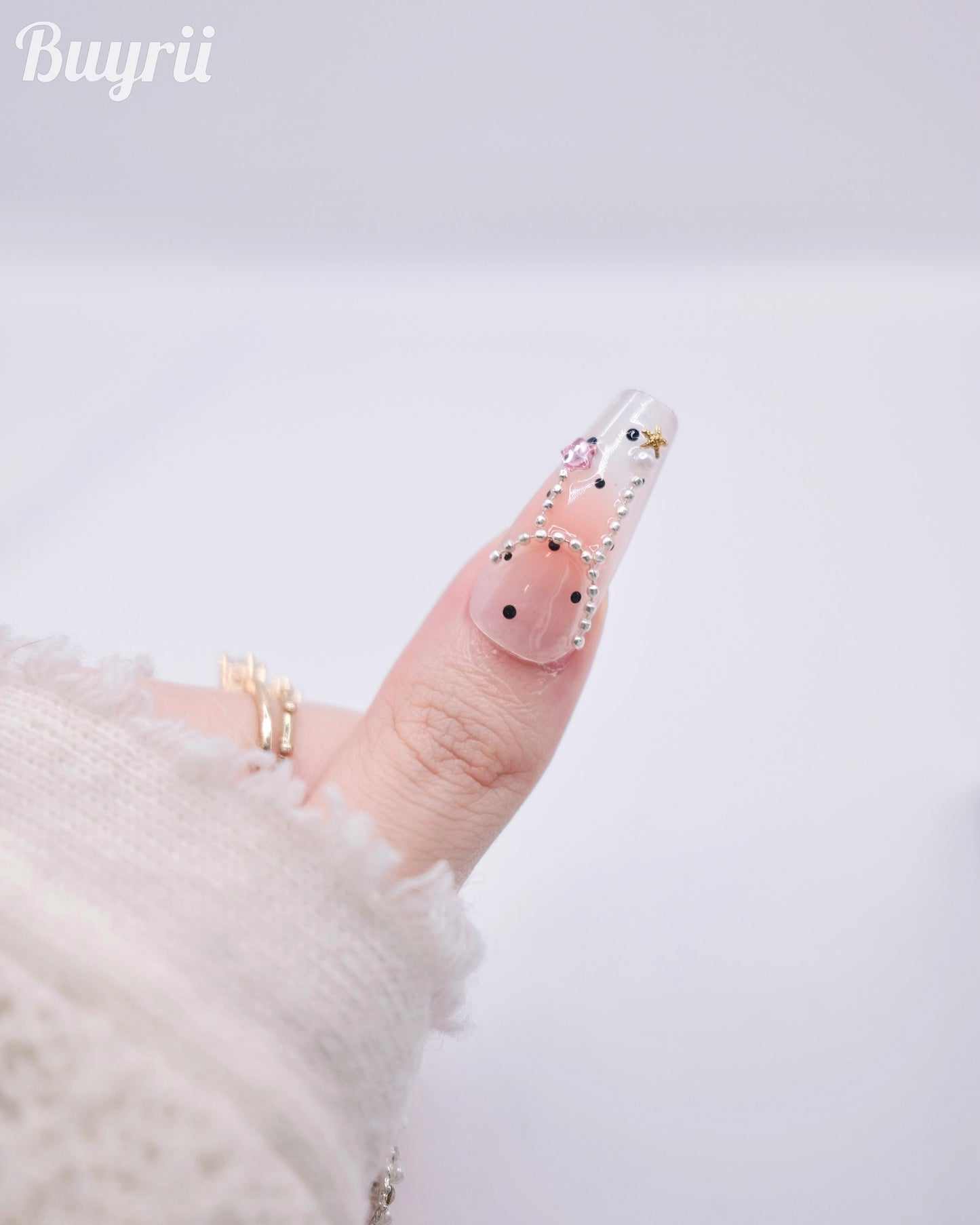 Extra Long Coffin Christmas Bell Winter Diamond Press On Nails