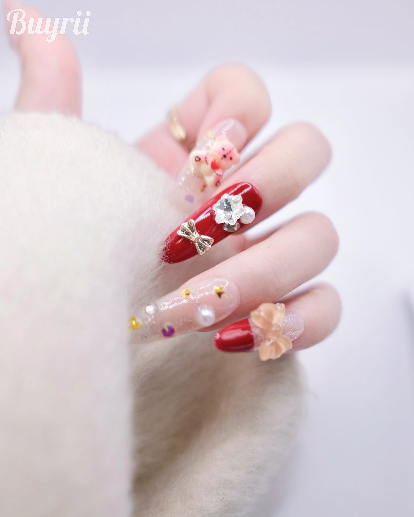 Extra Long Oval Ruby Christmas Press On Nails