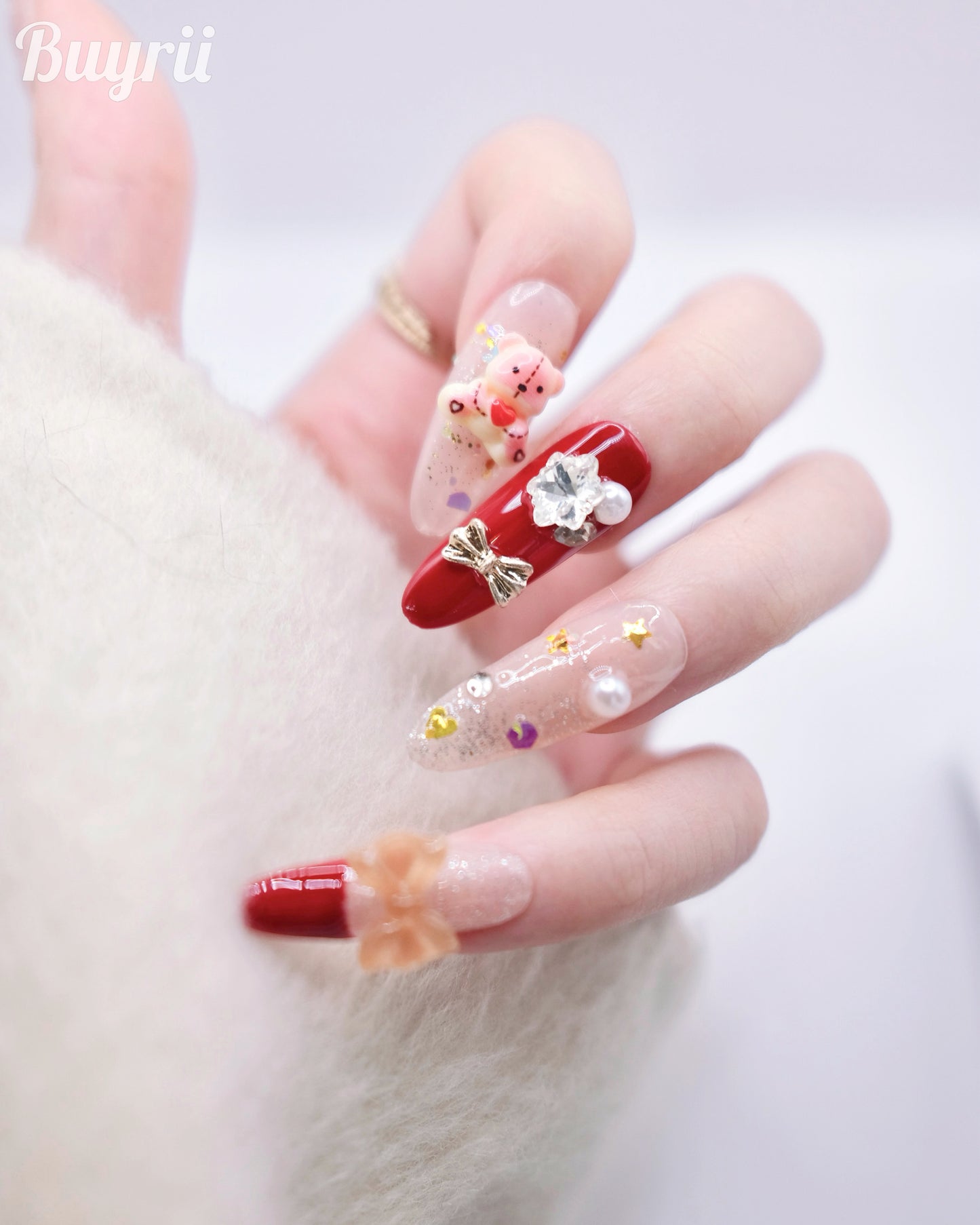 Extra Long Oval Ruby Christmas Press On Nails