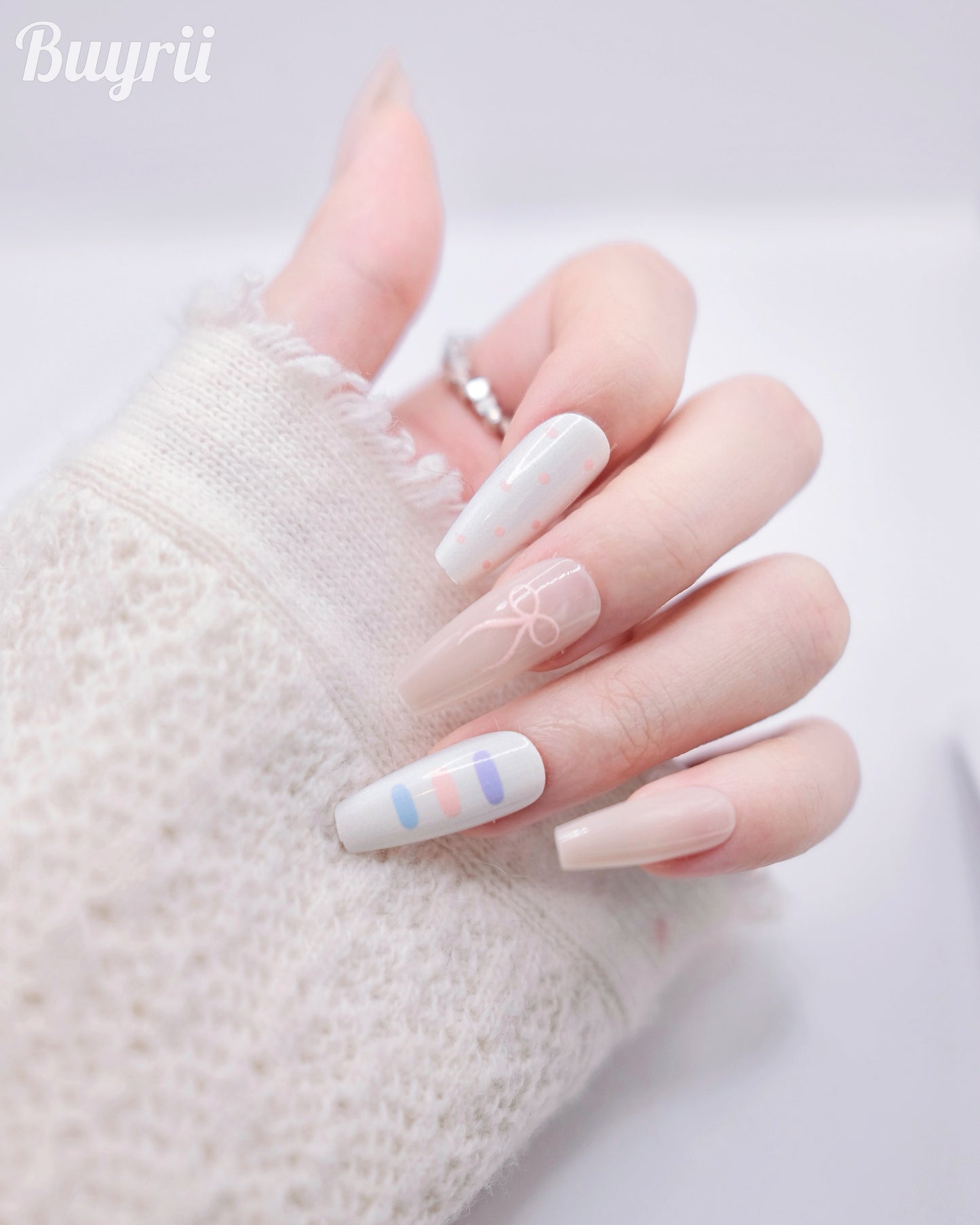 Long Coffin Cutie Bear Angel Press On Nails