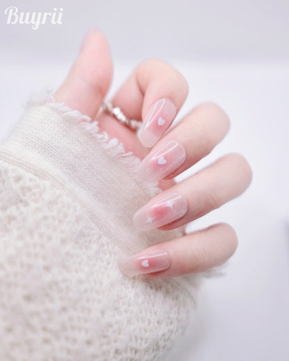 Mid-Long Oval Pink Blush Love Heart Press On Nails
