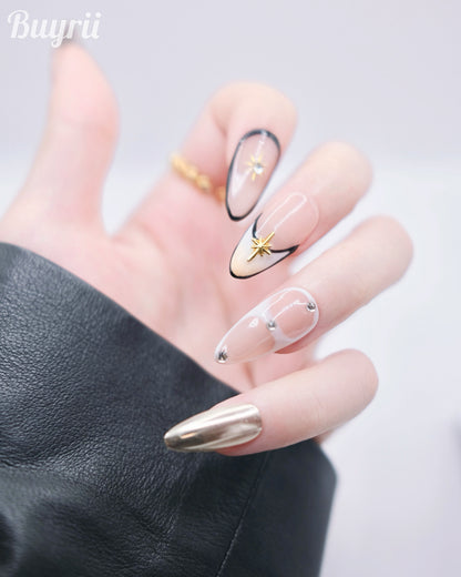 Long Almond Nude & Diamond With French Manicure Press On Nails