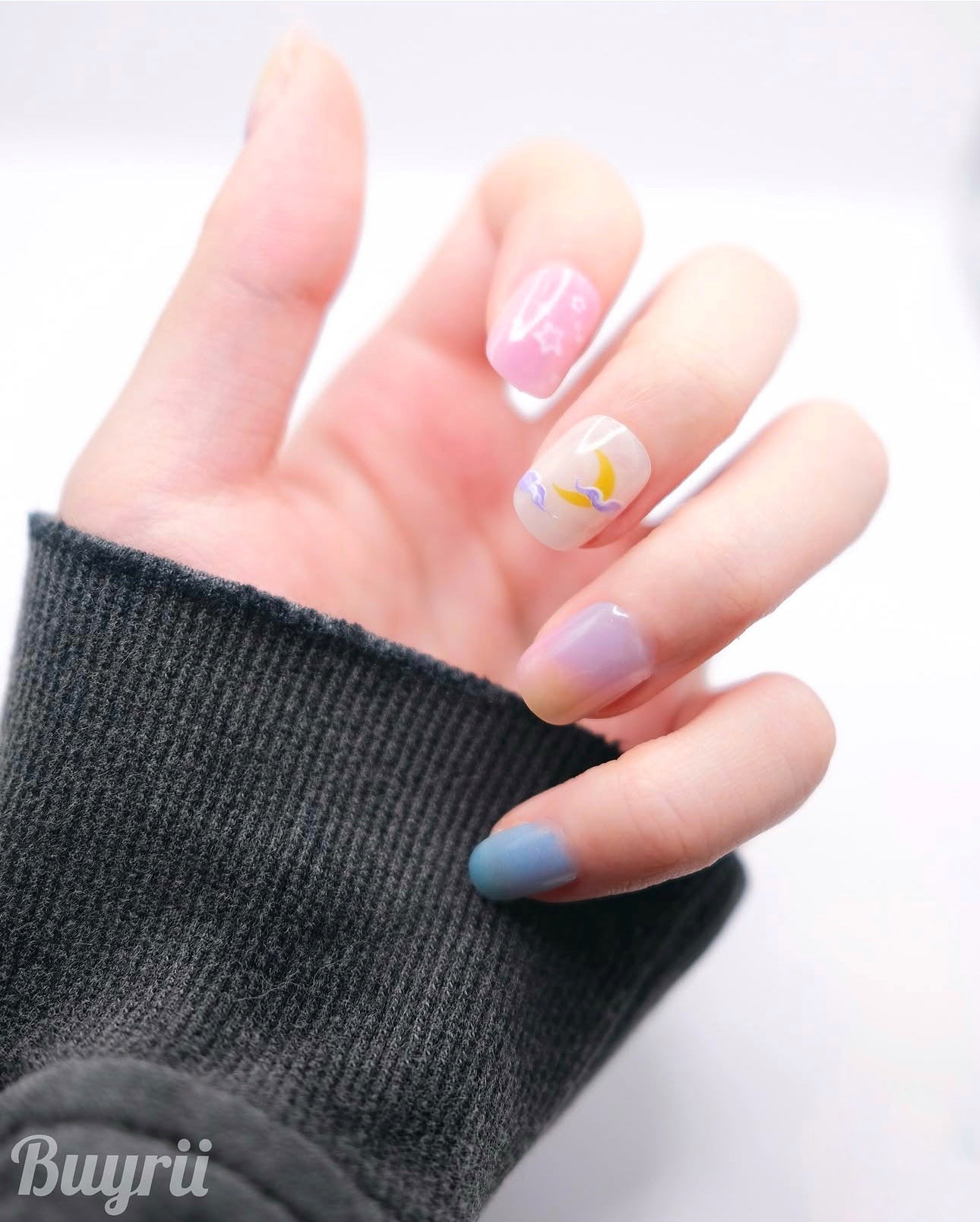 Short Rounded Colorful Happy Bear & Flower Press On Nails