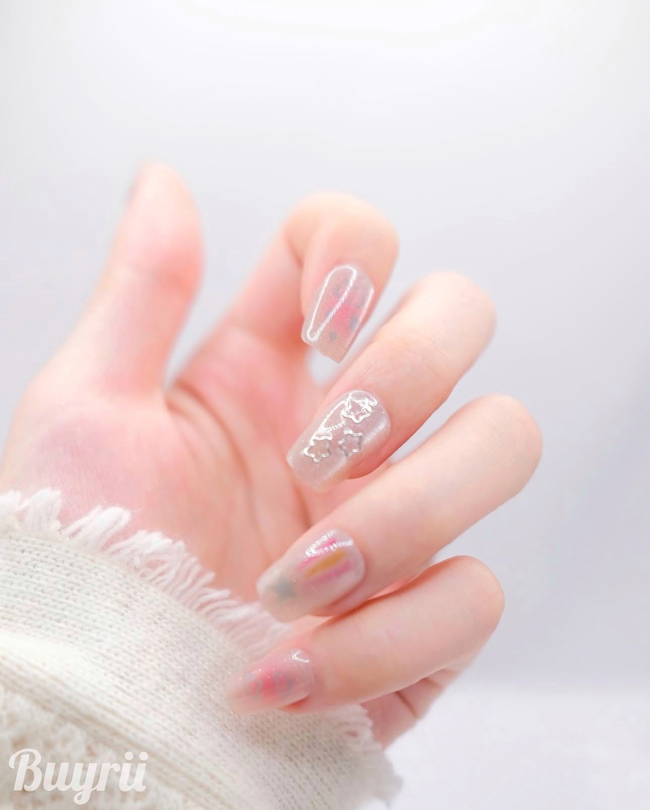 Short Coffin Colorful Cateye Dreamy Love Press On Nails