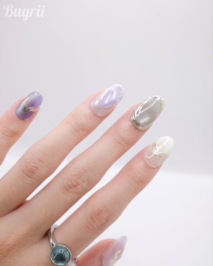 Mid-Long Oval Violet 3D Press On Nails