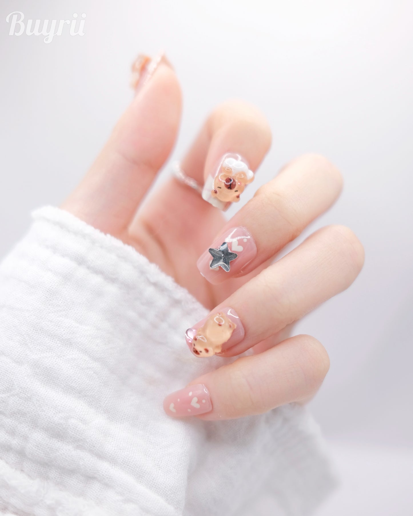 Short Coffin Pink Capybara Press On Nails
