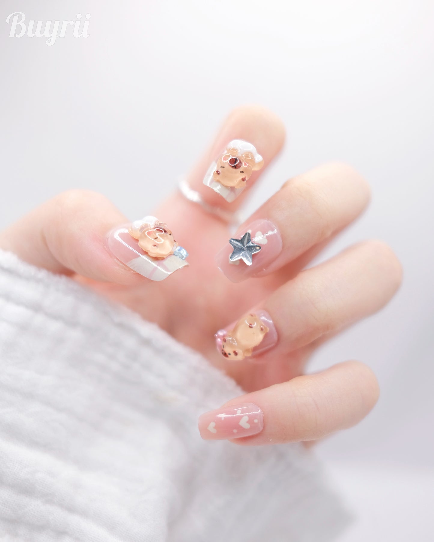 Short Coffin Pink Capybara Press On Nails