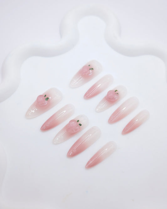 Extra Long Oval Pink Blush 3D Peach Press On Nails